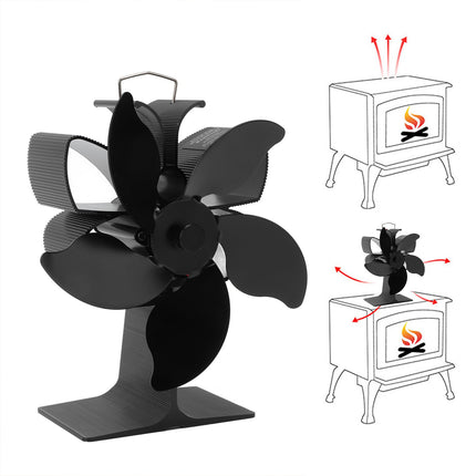Heat Powered Fireplace Fan Black Stove Fan 5 Blades Thermal Power High Temperature Proof Eco Friendly Energy Saving