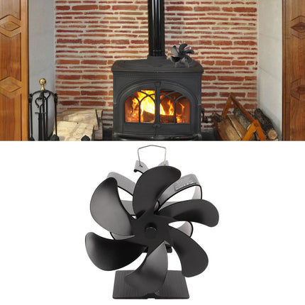 6 Blade Stove Eco Fan Black Self Starting High Temperature Resistance Energy Efficiency Heat Powered Fan for Home