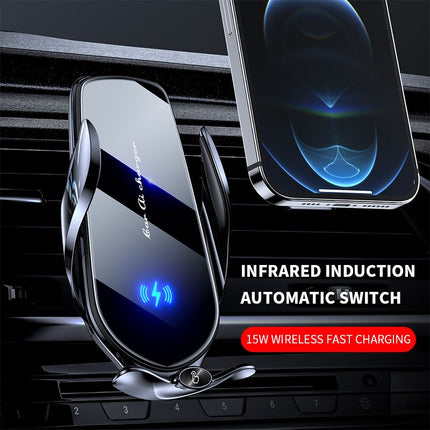 FJ22 Auto Clamping Wireless Car Charger Mount Infrared Air Vent Phone Holder，Golden