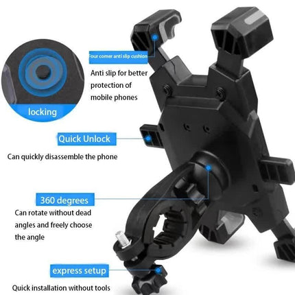 Blue Secure Grip Bike Phone Mount Adjustable 360 Rotation Bicycle Handlebar Holder Universal Cradle For Mtb & Road Cycling Mounts & Holders