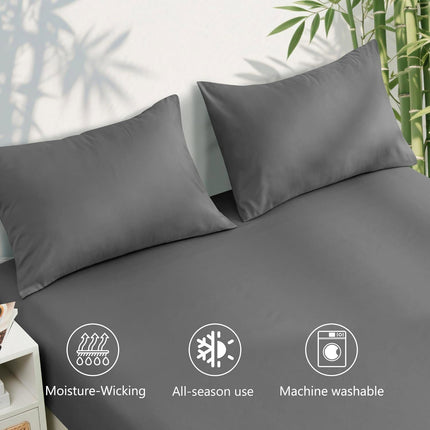 4 Piece Ultra Soft Bamboo Breathable Sheet Set -Hotel 2000TC Breathable Bed Sheets Set with 37 Centimetre Deep Pocket-Breathable Sheets for Hot Sleepers(Grey,Double)