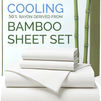 4 Piece Ultra Soft Bamboo Breathable Sheet Set -Hotel 2000TC Breathable Bed Sheets Set with 37 Centimetre Deep Pocket-Breathable Sheets for Hot Sleepers(White,Double)