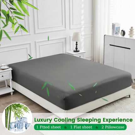 4 Piece Ultra Soft Bamboo Breathable Sheet Set -Hotel 2000TC Breathable Bed Sheets Set with 37 Centimetre Deep Pocket-Breathable Sheets for Hot Sleepers(Grey,King)