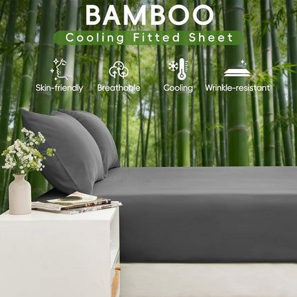 4 Piece Ultra Soft Bamboo Breathable Sheet Set -Hotel 2000TC Breathable Bed Sheets Set with 37 Centimetre Deep Pocket-Breathable Sheets for Hot Sleepers(Grey,King)