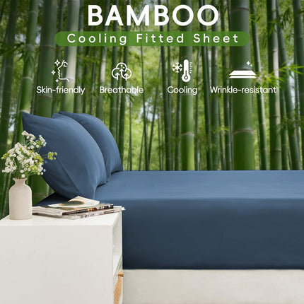 4 Piece Ultra Soft Bamboo Breathable Sheet Set -Hotel 2000TC Breathable Bed Sheets Set with 37 Centimetre Deep Pocket-Breathable Sheets for Hot Sleepers(Navy,King)