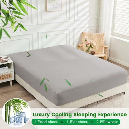 4 Piece Ultra Soft Bamboo Breathable Sheet Set -Hotel 2000TC Breathable Bed Sheets Set with 37 Centimetre Deep Pocket-Breathable Sheets for Hot Sleepers(Silver-gray,King)