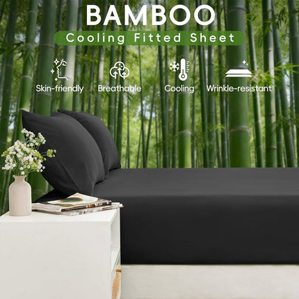 3 Piece Ultra Soft Bamboo Breathable Sheet Set -Hotel 2000TC Breathable Bed Sheets Set with 37 Centimetre Deep Pocket-Breathable Sheets for Hot Sleepers(Black,King Single)