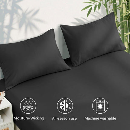 3 Piece Ultra Soft Bamboo Breathable Sheet Set -Hotel 2000TC Breathable Bed Sheets Set with 37 Centimetre Deep Pocket-Breathable Sheets for Hot Sleepers(Black,King Single)