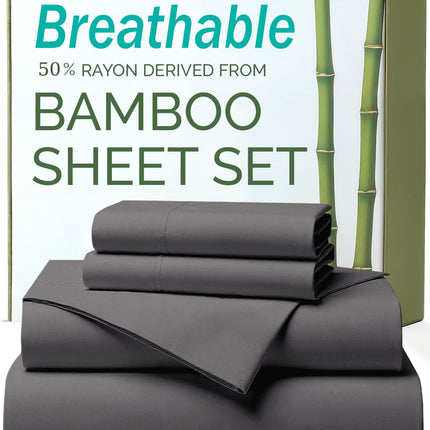 3 Piece Ultra Soft Bamboo Breathable Sheet Set -Hotel 2000TC Breathable Bed Sheets Set with 37 Centimetre Deep Pocket-Breathable Sheets for Hot Sleepers(Grey,King Single)