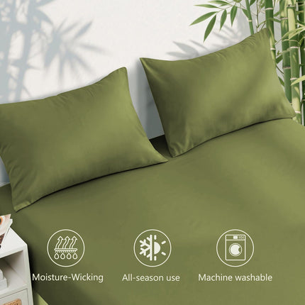 3 Piece Ultra Soft Bamboo Breathable Sheet Set -Hotel 2000TC Breathable Bed Sheets Set with 37 Centimetre Deep Pocket-Breathable Sheets for Hot Sleepers(Olive green,King Single)