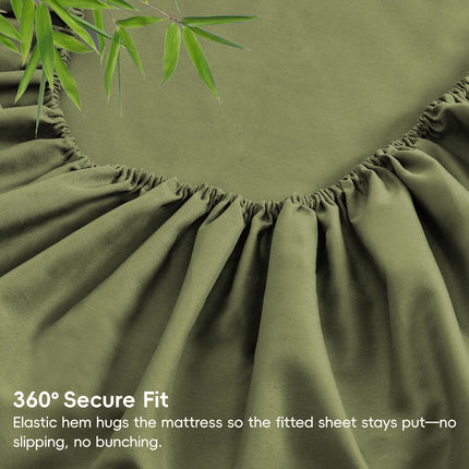 3 Piece Ultra Soft Bamboo Breathable Sheet Set -Hotel 2000TC Breathable Bed Sheets Set with 37 Centimetre Deep Pocket-Breathable Sheets for Hot Sleepers(Olive green,King Single)