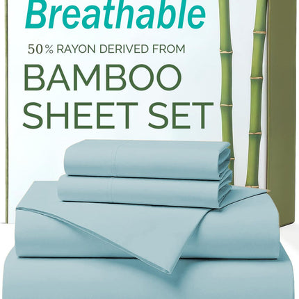 3 Piece Ultra Soft Bamboo Breathable Sheet Set -Hotel 2000TC Breathable Bed Sheets Set with 37 Centimetre Deep Pocket-Breathable Sheets for Hot Sleepers(Sky Blue,King Single)