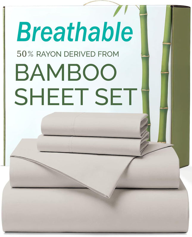 3 Piece Ultra Soft Bamboo Breathable Sheet Set -Hotel 2000TC Breathable Bed Sheets Set with 37 Centimetre Deep Pocket-Breathable Sheets for Hot Sleepers(Silver-gray,Single)