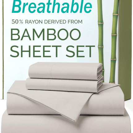 4 Piece Ultra Soft Bamboo Breathable Sheet Set -Hotel 2000TC Breathable Bed Sheets Set with 40 Centimetre Deep Pocket-Breathable Sheets for Hot Sleepers(Silver-gray,Super King)
