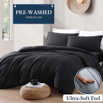 Hotel Soft Microfiber Duvet Cover Set-2000TC Quilt Cover Set & Pillowcases -1 Donna Cover Zipper Closure & 1 x Pillowcases-Breathable Bedding - Wrinkle, Fade, Stain Resistant(Black,Double)