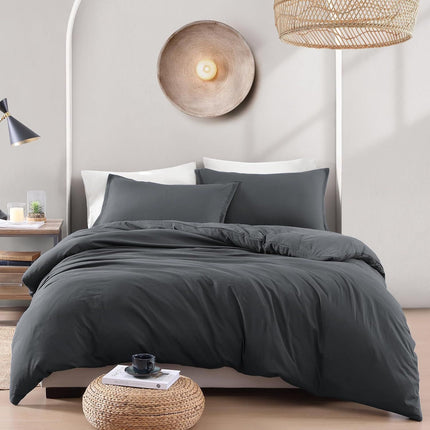 Hotel Soft Microfiber Duvet Cover Set-2000TC Quilt Cover Set & Pillowcases -1 Donna Cover Zipper Closure & 1 x Pillowcases-Breathable Bedding - Wrinkle, Fade, Stain Resistant(Dark gray,Double)