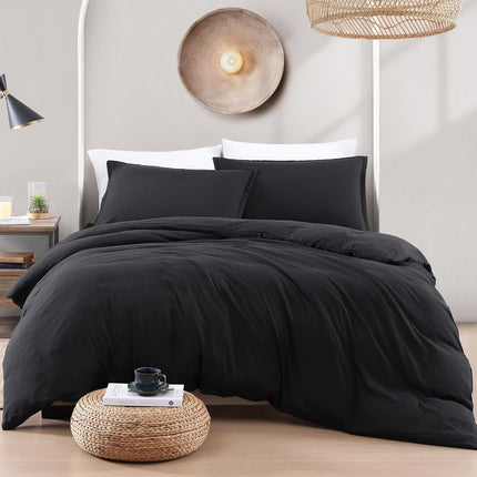 Hotel Soft Microfiber Duvet Cover Set-2000TC Quilt Cover Set & Pillowcases -1 Donna Cover Zipper Closure & 1 x Pillowcases-Breathable Bedding - Wrinkle, Fade, Stain Resistant(Black,King)