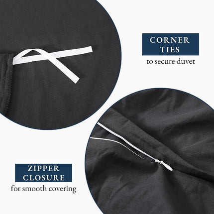 Hotel Soft Microfiber Duvet Cover Set-2000TC Quilt Cover Set & Pillowcases -1 Donna Cover Zipper Closure & 1 x Pillowcases-Breathable Bedding - Wrinkle, Fade, Stain Resistant(Black,King Single)