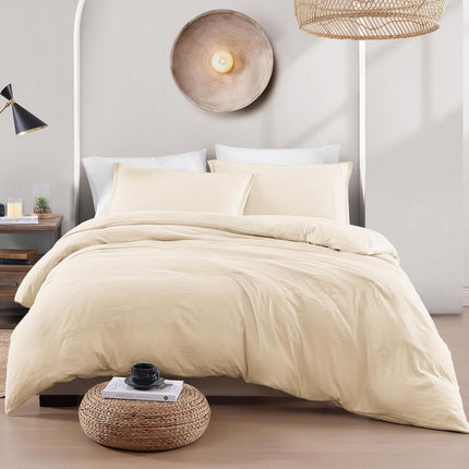 Hotel Soft Microfiber Duvet Cover Set-2000TC Quilt Cover Set & Pillowcases -1 Donna Cover Zipper Closure & 1 x Pillowcases-Breathable Bedding - Wrinkle, Fade, Stain Resistant(Cream White,Queen)