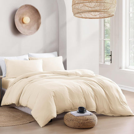 Hotel Soft Microfiber Duvet Cover Set-2000TC Quilt Cover Set & Pillowcases -1 Donna Cover Zipper Closure & 1 x Pillowcases-Breathable Bedding - Wrinkle, Fade, Stain Resistant(Cream White,Single)