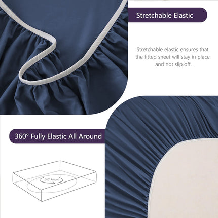 Hotel Soft Bed Sheet Set- Bedding Sheets & Pillowcases -Breathable Bedding - Wrinkle, Fade, Stain Resistant-Deep Pocket Flat Fitted Bed Sheet Set(Navy,Double)