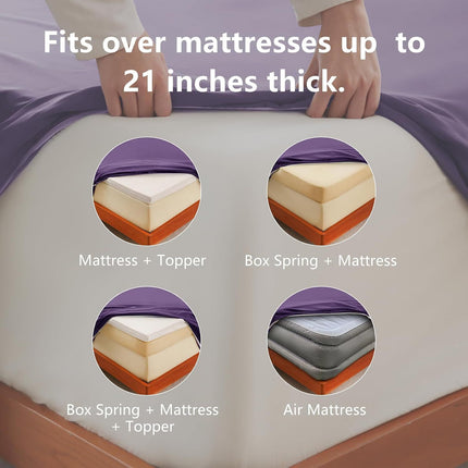 Hotel Soft Bed Sheet Set- Bedding Sheets & Pillowcases -Breathable Bedding - Wrinkle, Fade, Stain Resistant-Deep Pocket Flat Fitted Bed Sheet Set(Purple,Double)