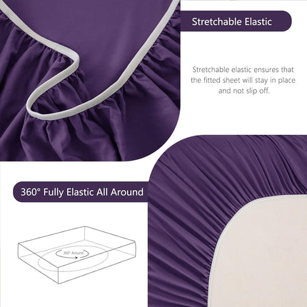 Hotel Soft Bed Sheet Set- Bedding Sheets & Pillowcases -Breathable Bedding - Wrinkle, Fade, Stain Resistant-Deep Pocket Flat Fitted Bed Sheet Set(Purple,Double)