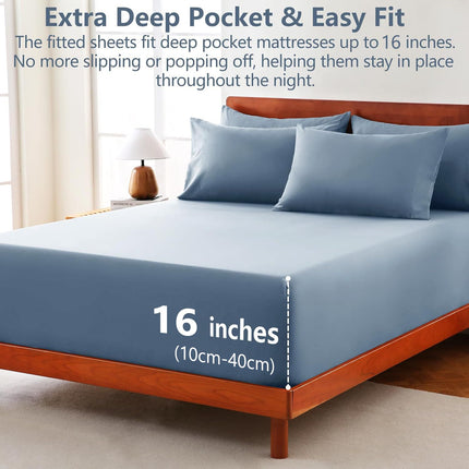 Hotel Soft Bed Sheet Set- Bedding Sheets & Pillowcases -Breathable Bedding - Wrinkle, Fade, Stain Resistant-Deep Pocket Flat Fitted Bed Sheet Set(Ocean,King)