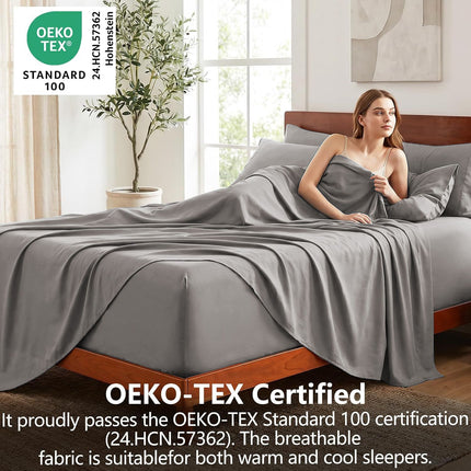 Hotel Soft Bed Sheet Set- Bedding Sheets & Pillowcases -Breathable Bedding - Wrinkle, Fade, Stain Resistant-Deep Pocket Flat Fitted Bed Sheet Set(Grey,King)