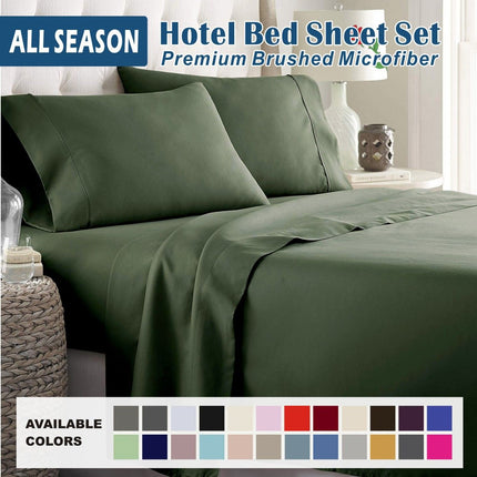 4 Piece Bed Sheet Set- Bedding Sheets & Pillowcases -Breathable Bedding - Wrinkle, Fade, Stain Resistant-Deep Pocket Flat Fitted Bed Sheet Set(Olive green,Queen)