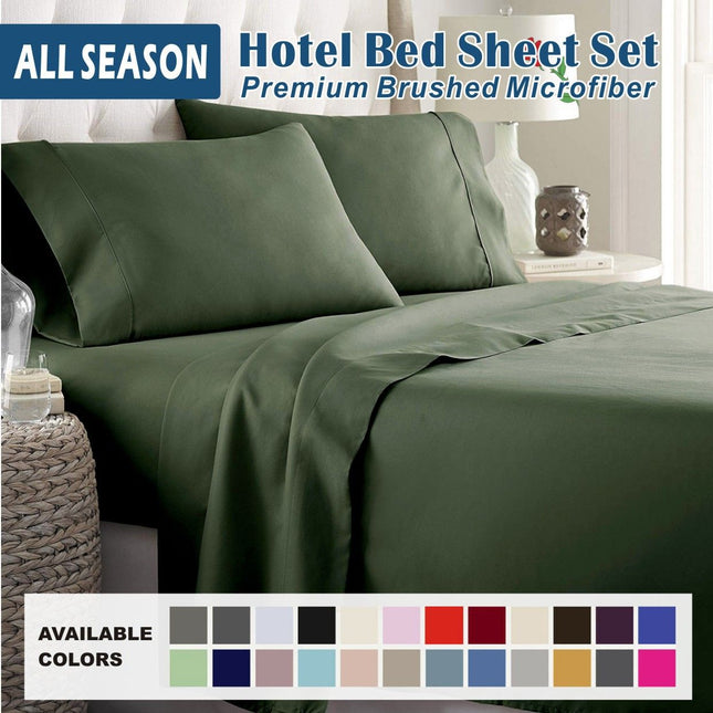 4 Piece Bed Sheet Set- Bedding Sheets & Pillowcases -Breathable Bedding - Wrinkle, Fade, Stain Resistant-Deep Pocket Flat Fitted Bed Sheet Set(Olive green,Queen)
