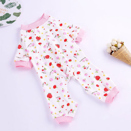 Haji Cotton Pet Four Legged Clothes Cherry pajamas S Size: S; Neck (cm): 24-28; Bust (cm): 32-38; Back length (cm): 22-25; Recommended pet weight (kg): 2.5 - 4.5