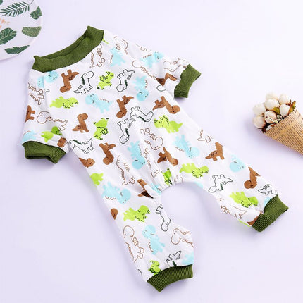 Haji Cotton Pet Four Legged Clothes Dinosaur pajamas XS Size: XS; Neck (cm): 20-24; Bust (cm): 28-32; Back length (cm): 18-20; Recommended pet weight (kg): 1.5 - 2.5