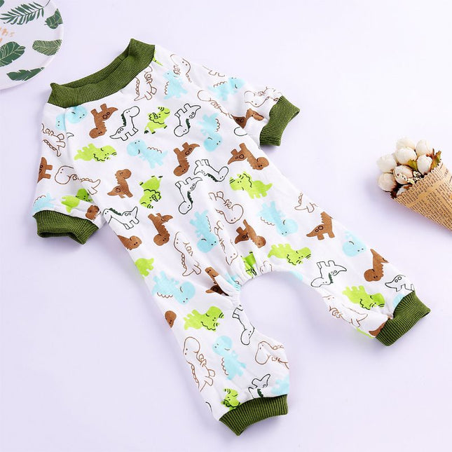 Haji Cotton Pet Four Legged Clothes Dinosaur pajamas XS Size: XS; Neck (cm): 20-24; Bust (cm): 28-32; Back length (cm): 18-20; Recommended pet weight (kg): 1.5 - 2.5