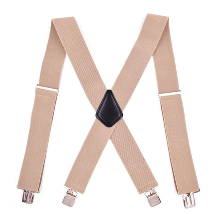 Jill Cool 5cm Men Elastic Polyester Suspenders 4 Clips 5.0 four clip-beige Size: one size(adjustable); Product type: suspenders; Size reference: width: 2.5cm - 3.5cm; length: 90cm - 120cm (stretchable)