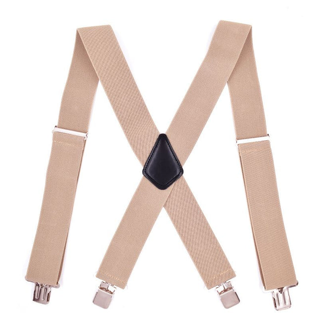 Jill Cool 5cm Men Elastic Polyester Suspenders 4 Clips 5.0 four clip-beige Size: one size(adjustable); Product type: suspenders; Size reference: width: 2.5cm - 3.5cm; length: 90cm - 120cm (stretchable)