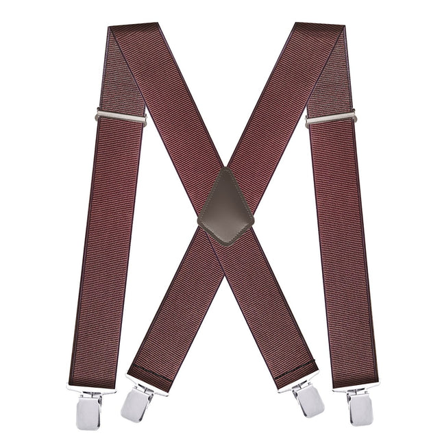 Jill Cool 5cm Men Elastic Polyester Suspenders 4 Clips 5.0 Four Clip-Brown Rib Size: one size(adjustable); Product type: suspenders; Size reference: width: 2.5cm - 3.5cm; length: 90cm - 120cm (stretchable)
