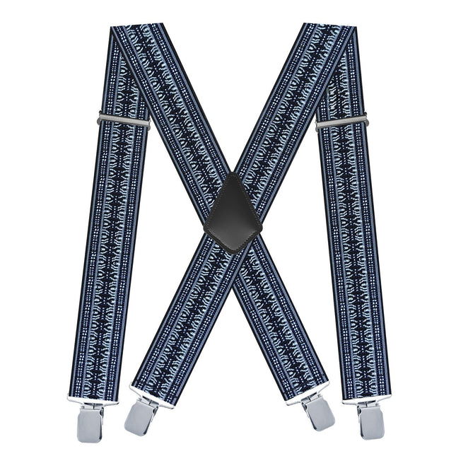 Jill Cool 5cm Men Elastic Polyester Suspenders 4 Clips 5.0 four clip-National Wind Size: one size(adjustable); Product type: suspenders; Size reference: width: 2.5cm - 3.5cm; length: 90cm - 120cm (stretchable)