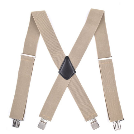 Jill Cool 5cm Men Elastic Polyester Suspenders 4 Clips 5.0 four clip-khaki Size: one size(adjustable); Product type: suspenders; Size reference: width: 2.5cm - 3.5cm; length: 90cm - 120cm (stretchable)