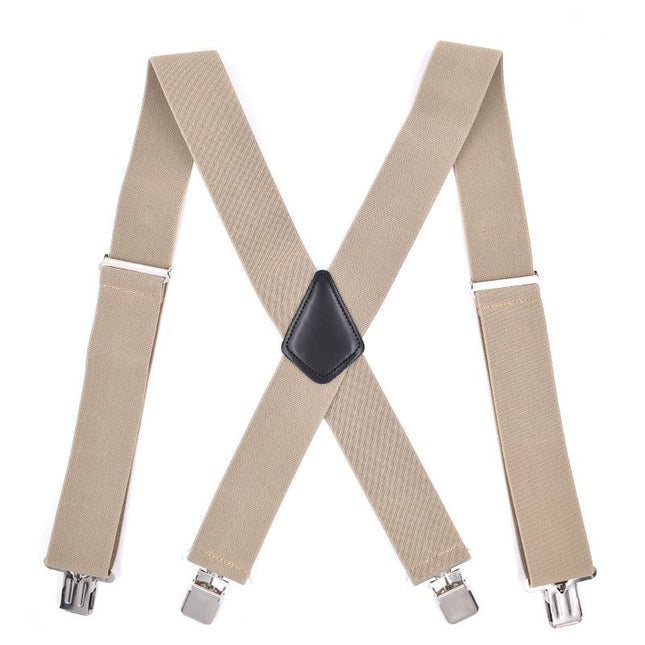 Jill Cool 5cm Men Elastic Polyester Suspenders 4 Clips 5.0 four clip-khaki Size: one size(adjustable); Product type: suspenders; Size reference: width: 2.5cm - 3.5cm; length: 90cm - 120cm (stretchable)