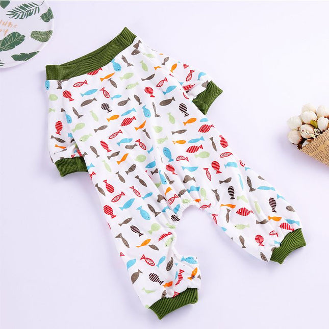 Haji Cotton Pet Four Legged Clothes Small fish Size: S; Neck (cm): 24-28; Bust (cm): 32-38; Back length (cm): 22-25; Recommended pet weight (kg): 2.5 - 4.5