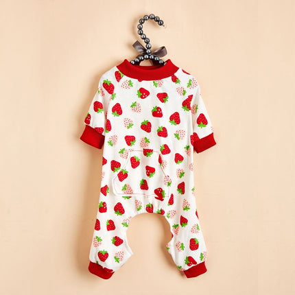 Haji Cotton Pet Four Legged Clothes Strawberry pajamas Size: L; Neck (cm): 32-38; Bust (cm): 44-50; Back length (cm): 31-35; Recommended pet weight (kg): 7.0 - 10.0