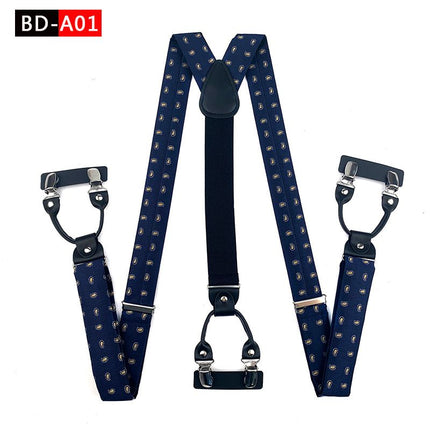 Qimulan Men's Y-Style 6 Clip Adjustable Polyester... BD-A01 Size: one size(adjustable); Product type: suspenders; Size reference: width: 2.5cm - 3.5cm; length: 90cm - 120cm (stretchable)