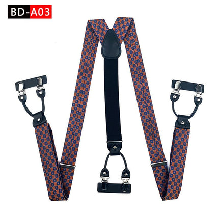 Qimulan Men's Y-Style 6 Clip Adjustable Polyester... BD-A03 Size: one size(adjustable); Product type: suspenders; Size reference: width: 2.5cm - 3.5cm; length: 90cm - 120cm (stretchable)