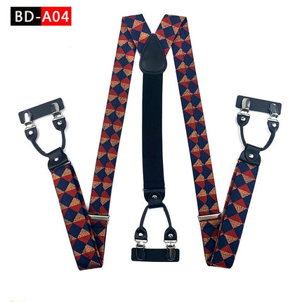 Qimulan Men's Y-Style 6 Clip Adjustable Polyester... BD-A04 Size: one size(adjustable); Product type: suspenders; Size reference: width: 2.5cm - 3.5cm; length: 90cm - 120cm (stretchable)
