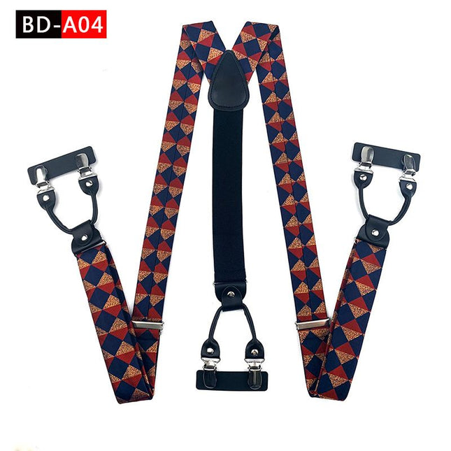 Qimulan Men's Y-Style 6 Clip Adjustable Polyester... BD-A04 Size: one size(adjustable); Product type: suspenders; Size reference: width: 2.5cm - 3.5cm; length: 90cm - 120cm (stretchable)