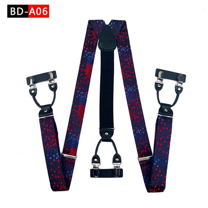 Qimulan Men's Y-Style 6 Clip Adjustable Polyester... BD-A06 Size: one size(adjustable); Product type: suspenders; Size reference: width: 2.5cm - 3.5cm; length: 90cm - 120cm (stretchable)