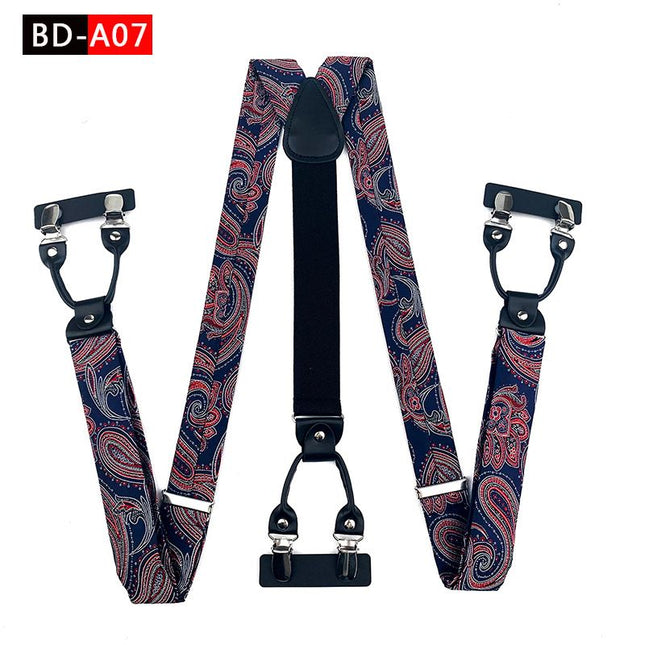 Qimulan Men's Y-Style 6 Clip Adjustable Polyester... BD-A07 Size: one size(adjustable); Product type: suspenders; Size reference: width: 2.5cm - 3.5cm; length: 90cm - 120cm (stretchable)