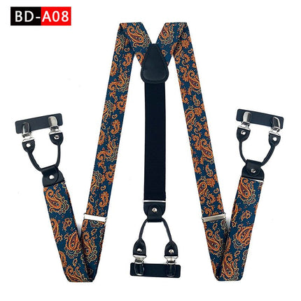 Qimulan Men's Y-Style 6 Clip Adjustable Polyester... BD-A08 Size: one size(adjustable); Product type: suspenders; Size reference: width: 2.5cm - 3.5cm; length: 90cm - 120cm (stretchable)