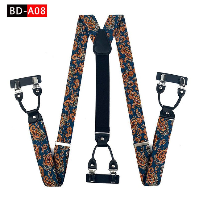 Qimulan Men's Y-Style 6 Clip Adjustable Polyester... BD-A08 Size: one size(adjustable); Product type: suspenders; Size reference: width: 2.5cm - 3.5cm; length: 90cm - 120cm (stretchable)